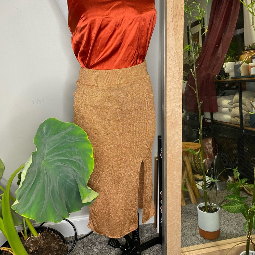 Champagne glitter midi skirt